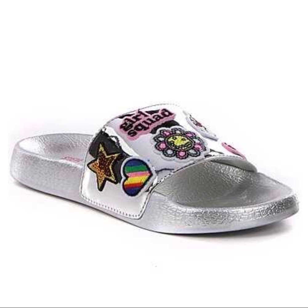 Steve Madden Girl Squad Silver Slides - Picture 2 of 7